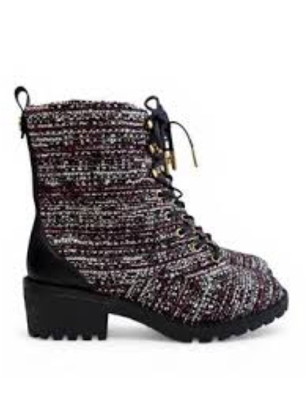 Tory Burch Burgundy Tweed Lace-Up Combat Boots Size 8.5